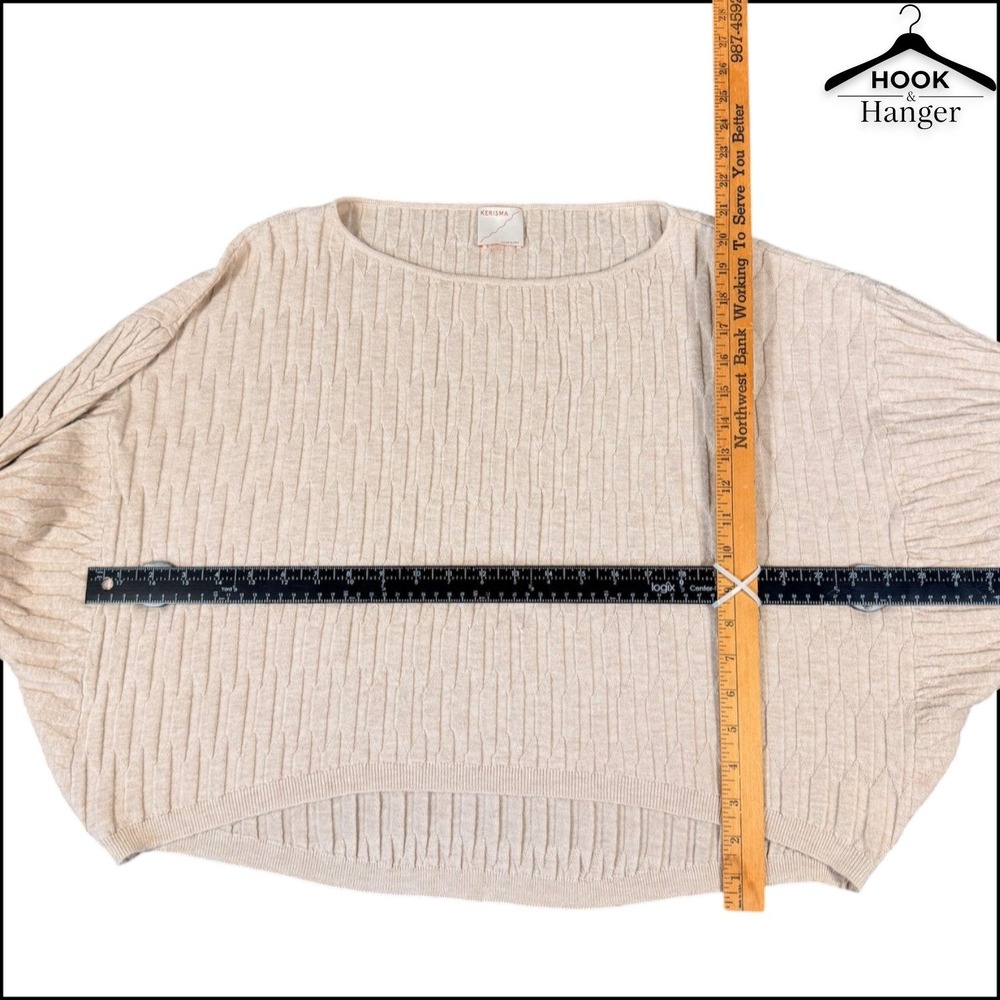Kerisma Yuzu Daza Top G946 Knit Sweater M/L Beige Textured Batwing Wool Ecru Geo - Picture 9 of 9
